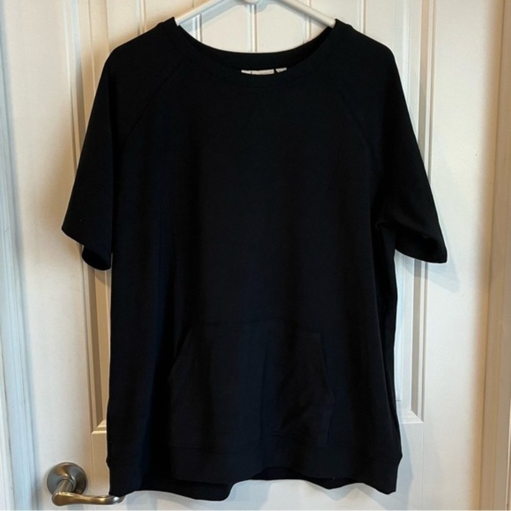 NWOT Denim & Co Active Kangaroo Pocket Summer weight Sweatshirt Short Sleeve L